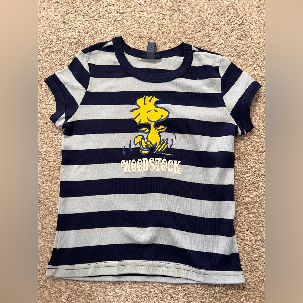 Limited Too graphic tee blue striped girls size small